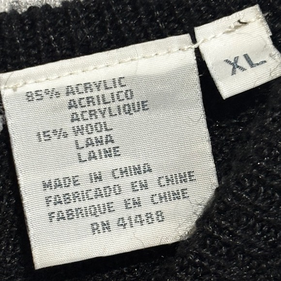 TOGETHER! Black Floral Embroidered V-Neck Wool Blend Sweater XL Vintage boho 90s - Picture 4 of 8